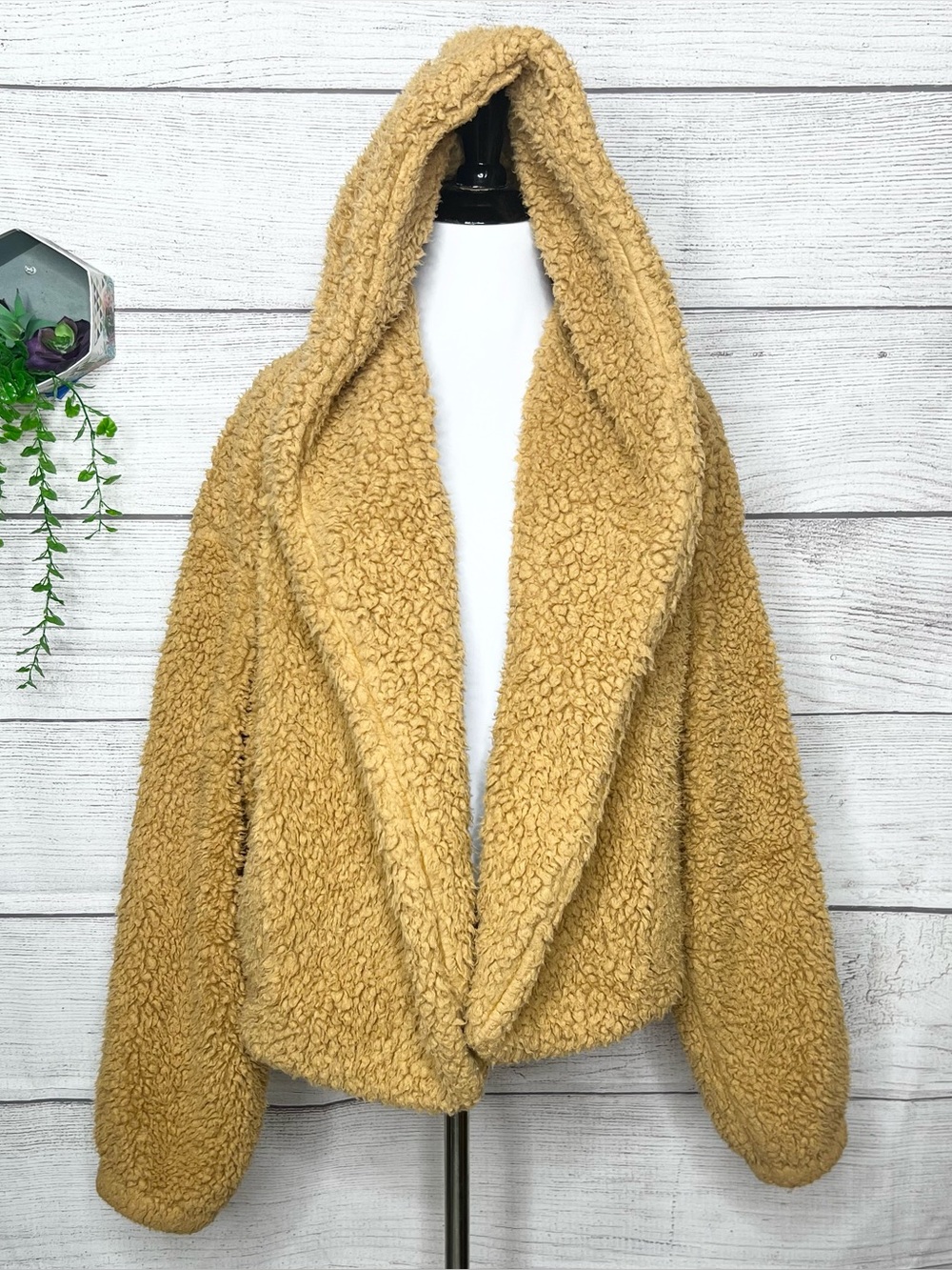 Favlux Cozy Camel Tan Plush Faux Sherpa Hooded Teddy Jacket Size Large